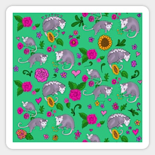 Trash Royalty Possum Floral Print in Spring Green Forbidden Cats Floral Sticker